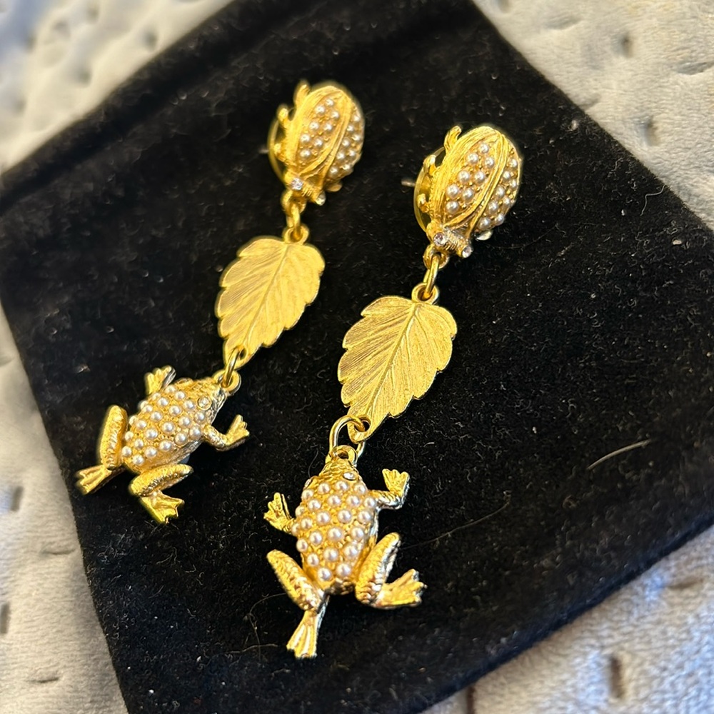 Vintage Seed Pearl Ladybug & Frog Earrings-Boutique
